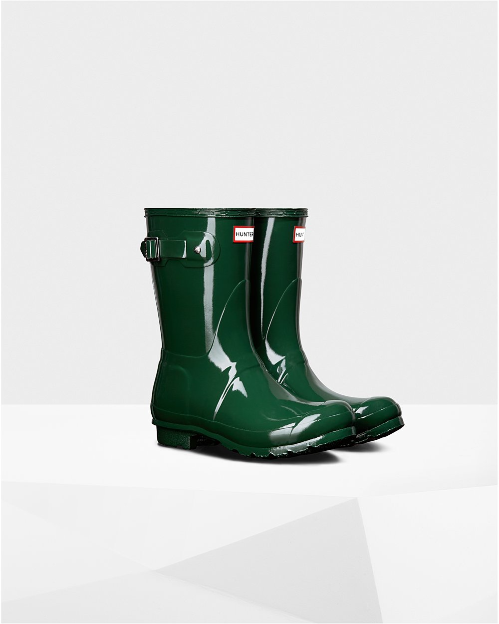 Womens Short Rain Boots - Hunter Original Gloss (95NZYDIVE) - Green